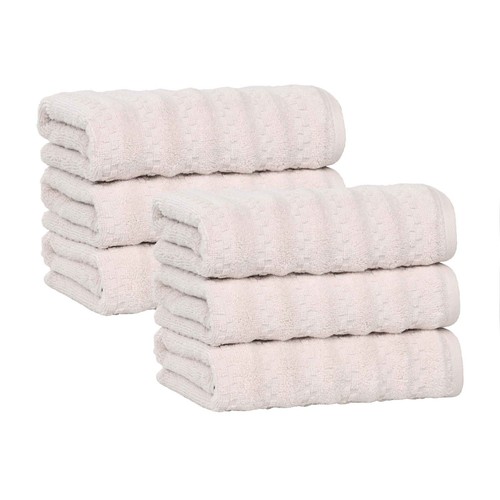 Zuma Zero Twist Cotton Waffle Weave Solid Striped Textured Hand Towels, Set of 6 - Picture 31 of 48