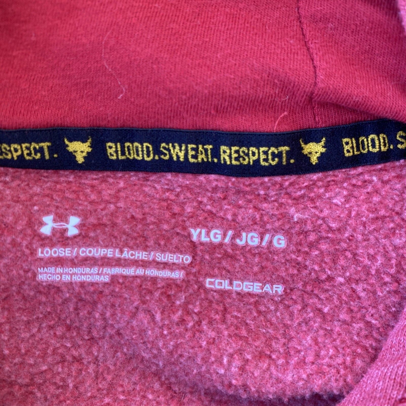 VETEMENTS Felpa con cappuccio UNDER ARMOUR Project Rock Blood Sweat Respect Pullover Rosso Ragazzo Gioventù L