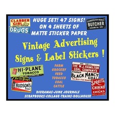 Model Train Advertising Signs, 4 STICKER SHEETS, 47 Signs, Miniatures Dioramas