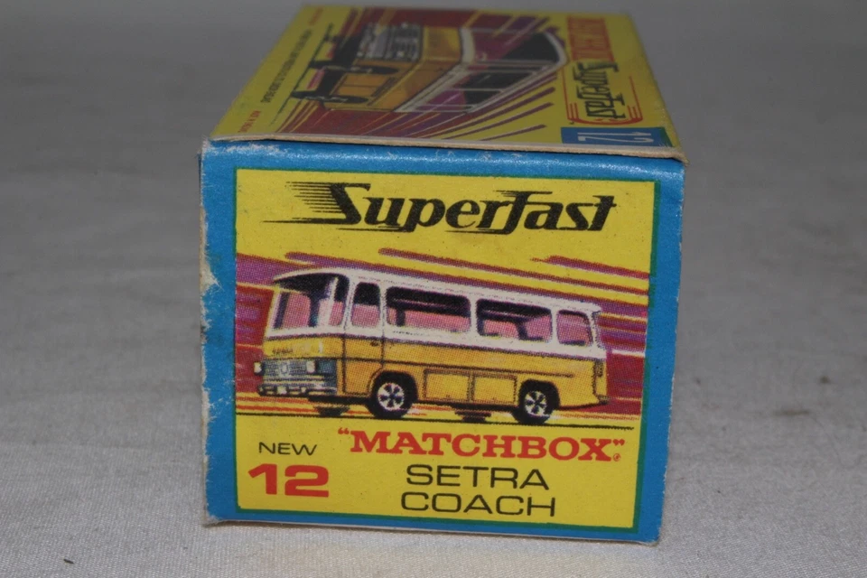 MATCHBOX SUPERFAST #12 SETRA COACH BUS, GOLD, CLEAR WINDOWS, NICE, BOXED - Image 3 of 4