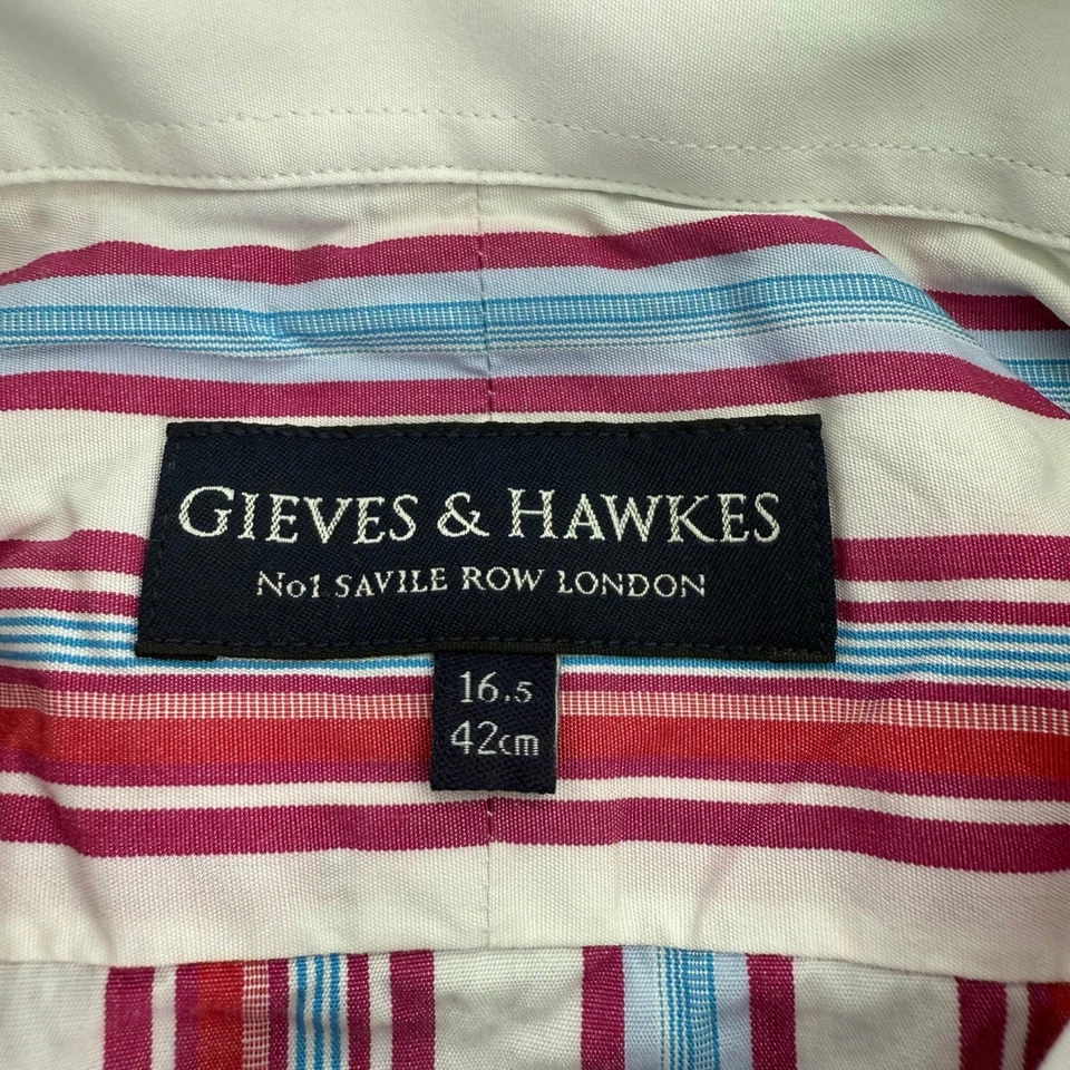 Camisa Gieves Hawkes Para Hombres 16.5 Rayas Algodón Puño Francés Nº1 Savile Row Londres Foto 2 de 4