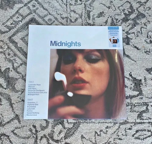 Signed NEW SEALED Taylor Swift Midnights Moonstone Blue Vinyl Autograph Insert