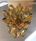 Vtg Amber Murano Art Glass Pinched  Swung Petals.  Handblown Bowl, Mcm