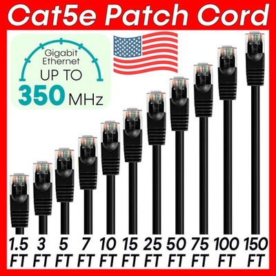 Black Cat5e Cable LAN Cat5e Patch Cord RJ45 Ethernet Modem Network Wire Lot