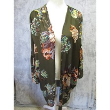 Umgee Kimono Cardigan Women XL/1XL Olive Green Excellent Floral Bell Sleeve Boho