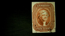 U S Stamps Scott 12 five cent Jefferson used PF certificate F/VF cv 750.00