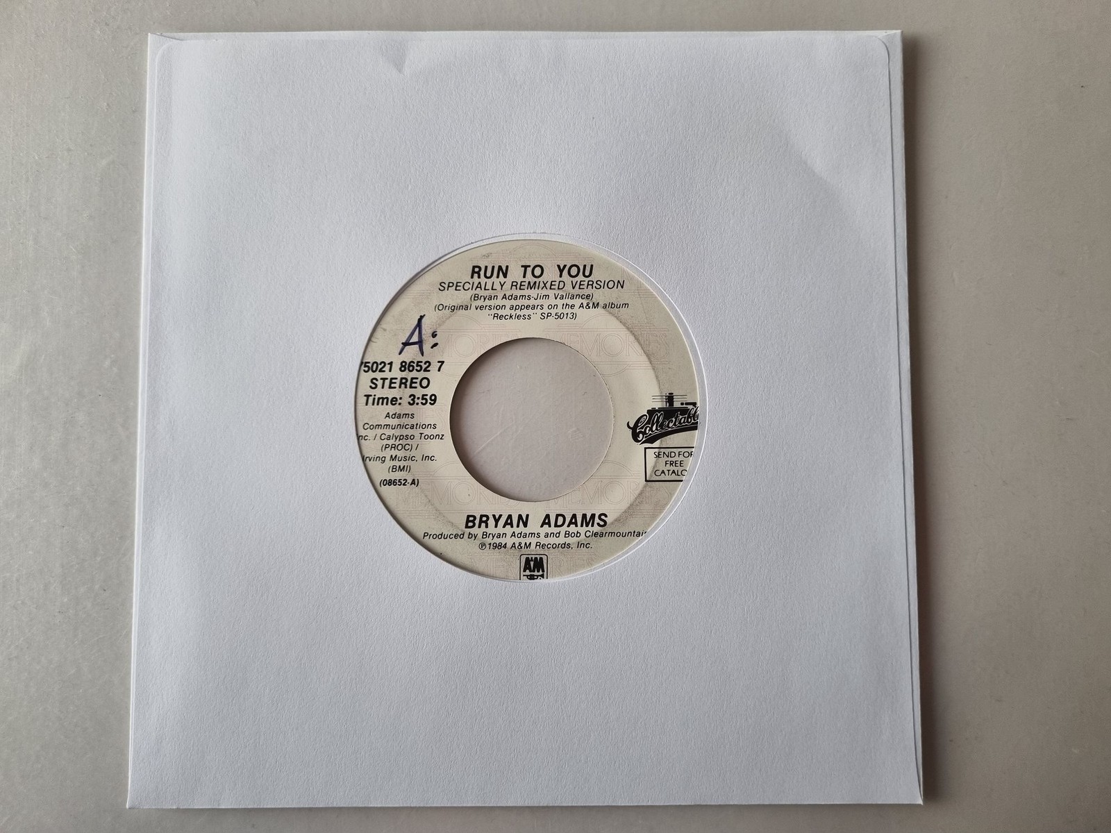 Bryan Adams - Run To You / Somebody 7'' Vinyl US