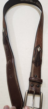 Nocona Belt Co Ariat Buckle Genuine Leather Cowboy Western Theme Brown Belt 38"