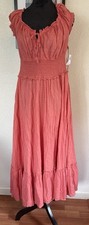 Old Navy Women’s Peasant Maxi Dress Coral Swiss Dot Prairie Milkmaid Size M