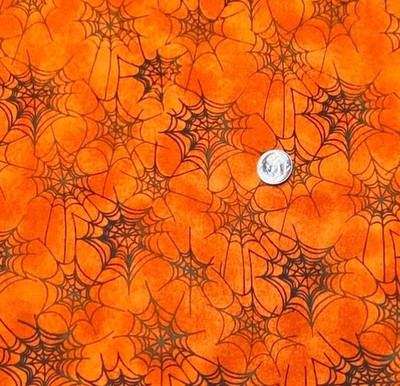 FQ Spiderwebs on Orange Halloween Fabric by David Textiles, Fat Quarter
