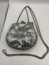 La Regale Silver Tone 5 x5" Metal Snap Coin Pouch Purse Vintage. 24 Chain. A91