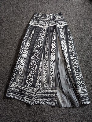 Jijil Maxi Skirt IT 42 UK 10 Black Monochrome Border Print Pleated Paneled Boho