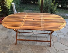 Large Garden Dining Table Solid Wood Folding Rustic Wooden Oval Patio Furniture
