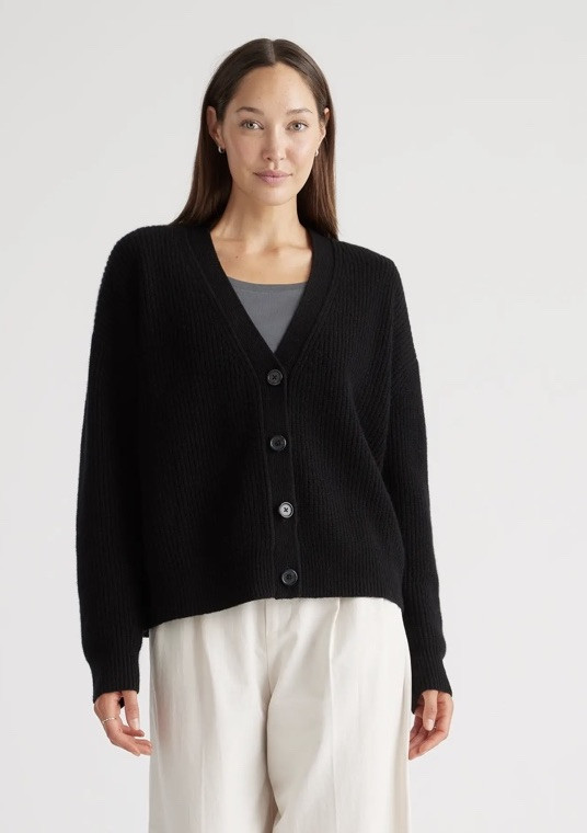 New Quince Mongolian Cashmere Fisherman Cropped Cardigan Sweater S