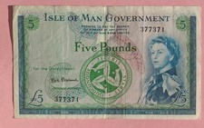 Isle Of Man Old �5.00 Note . Signed Stallard Governer.  