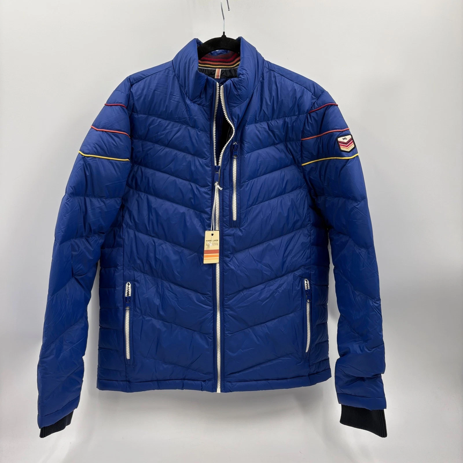 Marine Layer Archive Santiago Puffer Jacket Mens Medium Mazarine Blue Retro NEW