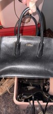 Furla Black Satchel Top Handle Bag Gold Hardware Zipper Accent