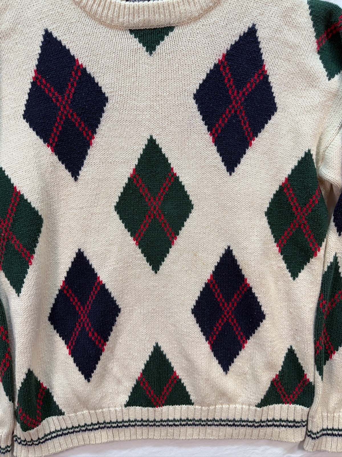 Bowen & Wright Argyle Sweater Medium Cream Preppy… - image 3