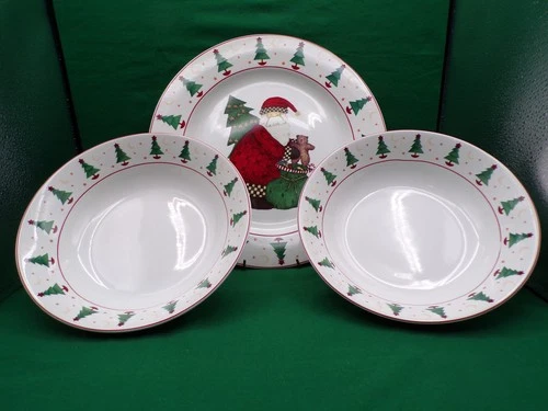 3 Pc Sakura Magic of Santa Debbie Mumm Serving Platter 12" & 2 Serving Bowls K25
