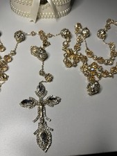 Wedding Lasso Rosary Crystal Beads Gold Champagne Tone Chain/Cross