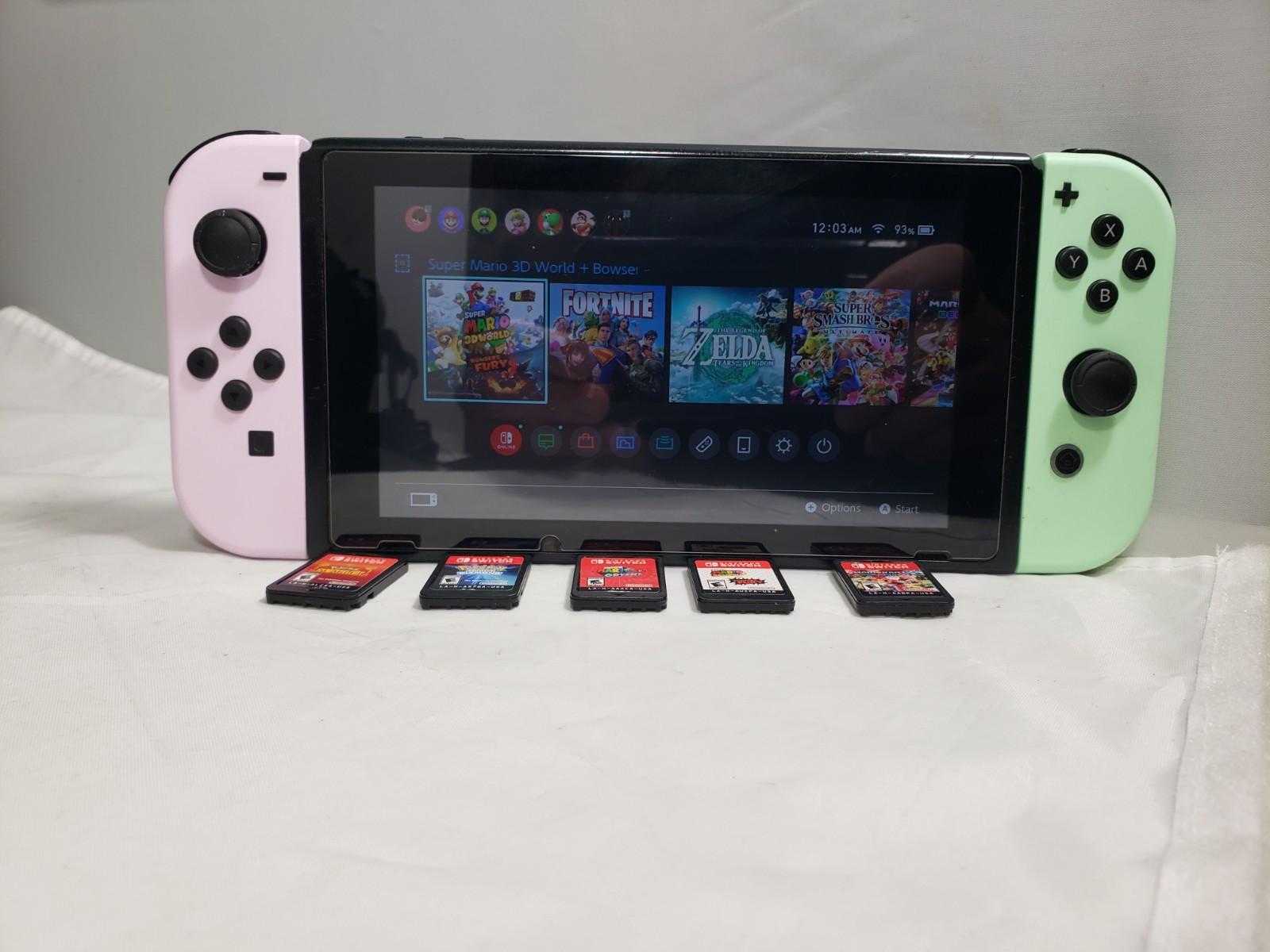 Nintendo Switch HAC-001 32GB Handheld System - 5 Games - Pink  and Green