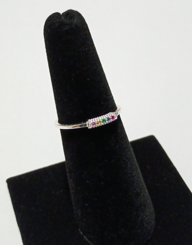Sterling Silver Tiny Rainbow CZ Semi-Eternity Ring Size 6