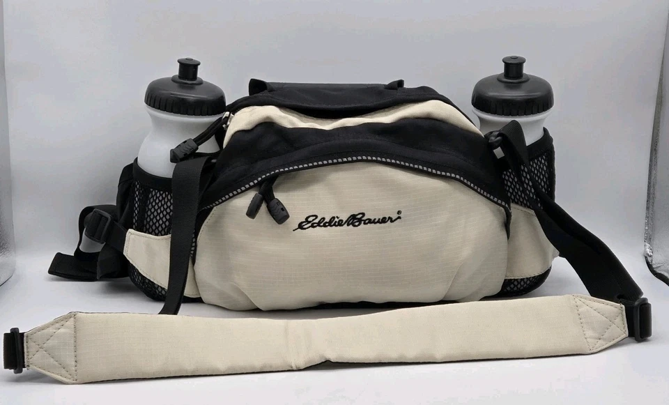 Riñonera Eddie Bauer Hidratación Doble Botella Paquete Cinturón Negro Beige Senderismo Foto 3 de 4