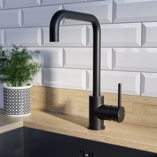 Matt Black Single Lever Monobloc Kitchen Mixer Tap - Enza Elwood ELWSLMBSQ