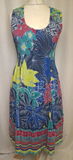 EAST Women Midi Pleated Dress Blue Floral Print UK16 Sleevless Holiday L3281
