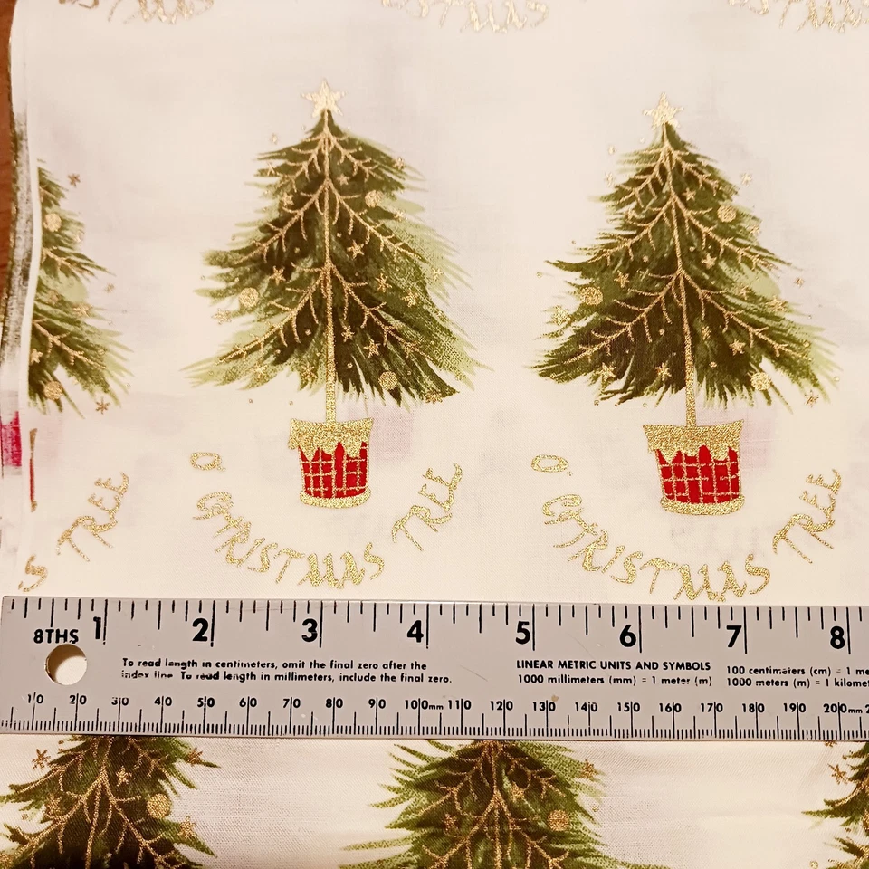 Quilting Fabric "O Christmas Tree " 4.5 Yds 23" W Gold Metallics Ivory Cotton - Image 4 of 4