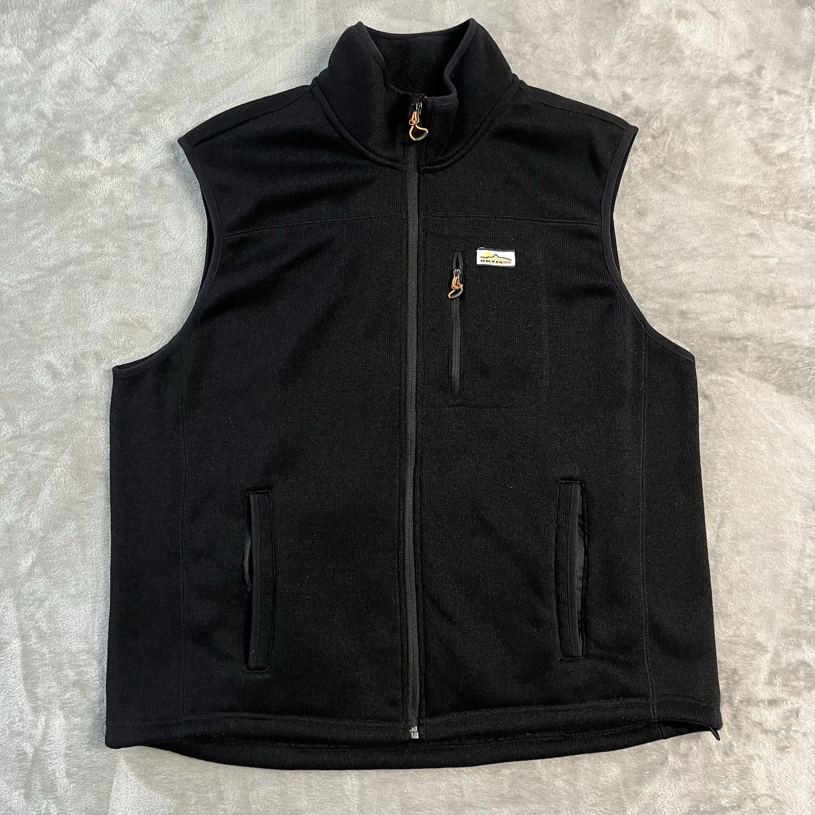 Orvis Fleece Vest Mens 2XL Black Full Zip Outdoor Hiking Fishing Thermal Warmth