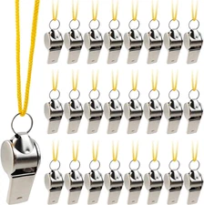 24PCS Stainless Steel Sports Whistles with Lanyard, Loud Crisp Sound