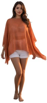Orange Rust Poncho Kaftan Top Ladies One Size Womens Plus Size - Image 1 of 4