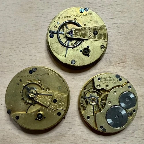 Job Lot of 3 Antique Waltham Pocket Watch Movements – Spares or Repair