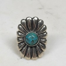 Authentic Sterling Silver Turquoise Flower Ring 6.5 Israel 925 Southwestern