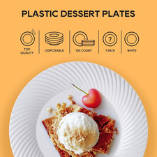 White Plastic Plates Disposable 100 Count 7 Inch