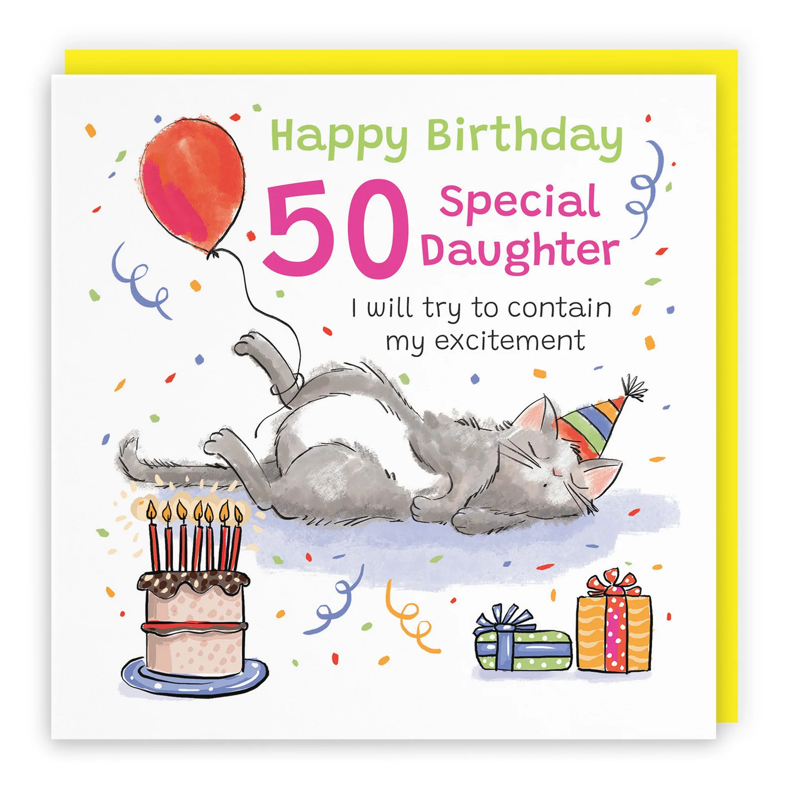 50th Daughter Birthday Card Sleepy Cat Animal Party