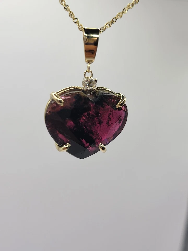 Watermelon Tourmaline and Diamond Pendant 14k solid yellow gold 9.54ct!!! - Image 2 of 4