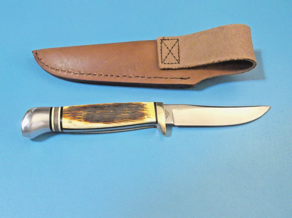 Cuchillo de caza Kissing Crane KC5477 ámbar hueso jigged hoja fija 7 3/4" en general Foto 2 de 4