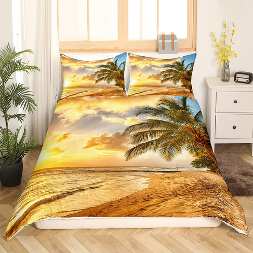 Beach Bedding Ocean Duvet Cover King Sunset Hawaiian Palm Tree Waves Comforter C