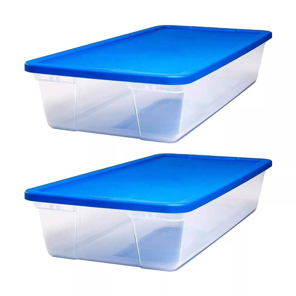 Homz Snaplock 41 Qt Stackable Plastic Storage Container w/ Lid, Blue (2  Pack)