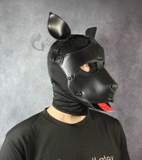 HUNDEMASKE KUNSTLEDER STRAP ON WELPE VOLLER KOPF KAPUZE SCHWARZ HAUSTIER SPIELEN FETISCH KNICK