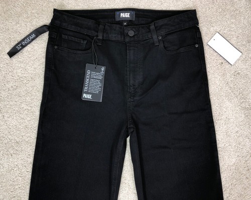 Pantalones de mezclilla Paige Genevieve modernos de tiro alto acampanados 32" entrepierna nuevos con etiquetas sombra negra - Imagen 5 de 18