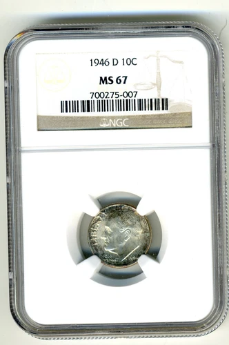 1946-D ROOSELVELT DIME NGC MS67