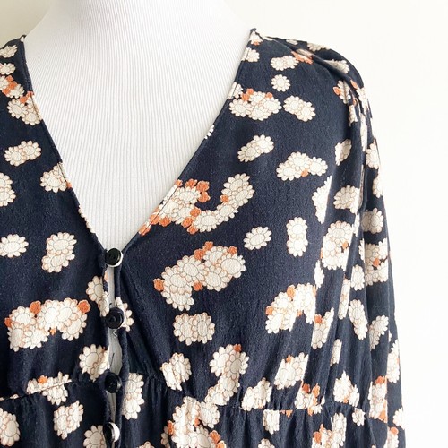 Zara Trafaluc Collection Medium Floral Print Blouse Long Sleeve Black Button - Picture 2 of 9