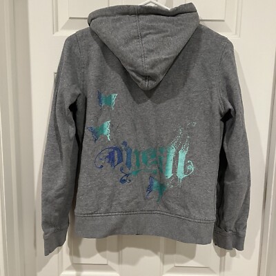 O'Neill Gray Full Zip Hoodie Small Women's Butterfly Design | eBay