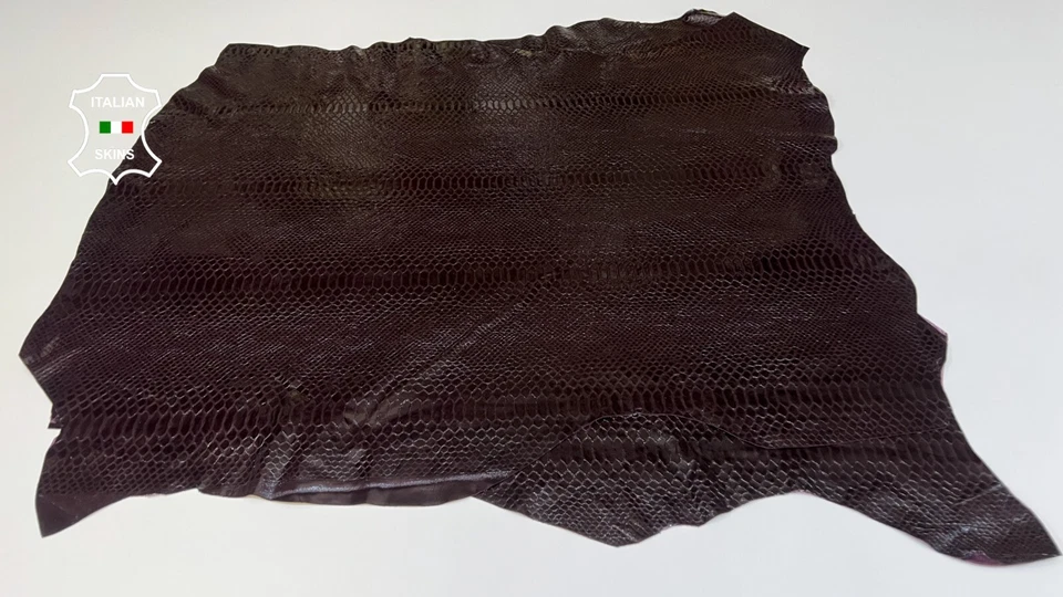 BURGUNDY SHINY SNAKE PRINT ON Soft Lambskin leather 2 skins 10+sqf 0.6mm B5022 - Image 2 of 4