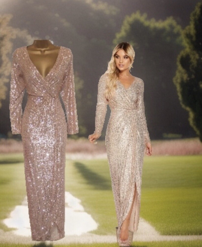 quiz rose gold dress Sequin Wrap Maxi In Gold. SIZE 18. NWOT. Christmas Party Embellished dress