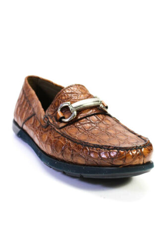 Tardini Mens Alligator Skin Slide On Loafers Brown Size 9 (RET $2600) - 第 1/6 張圖片