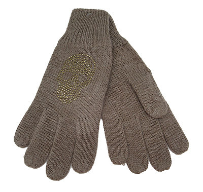 Codello 32098303 Poetry Grunge Knit Gloves Skull Brown New